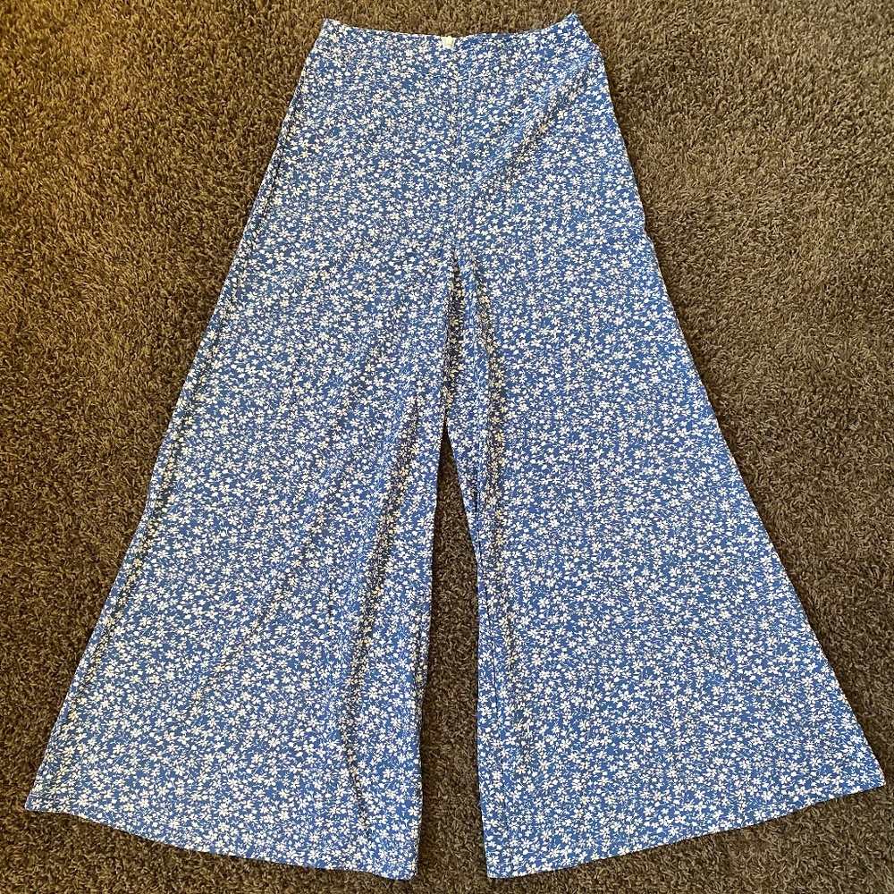 Blue Floral Wide Leg Pants